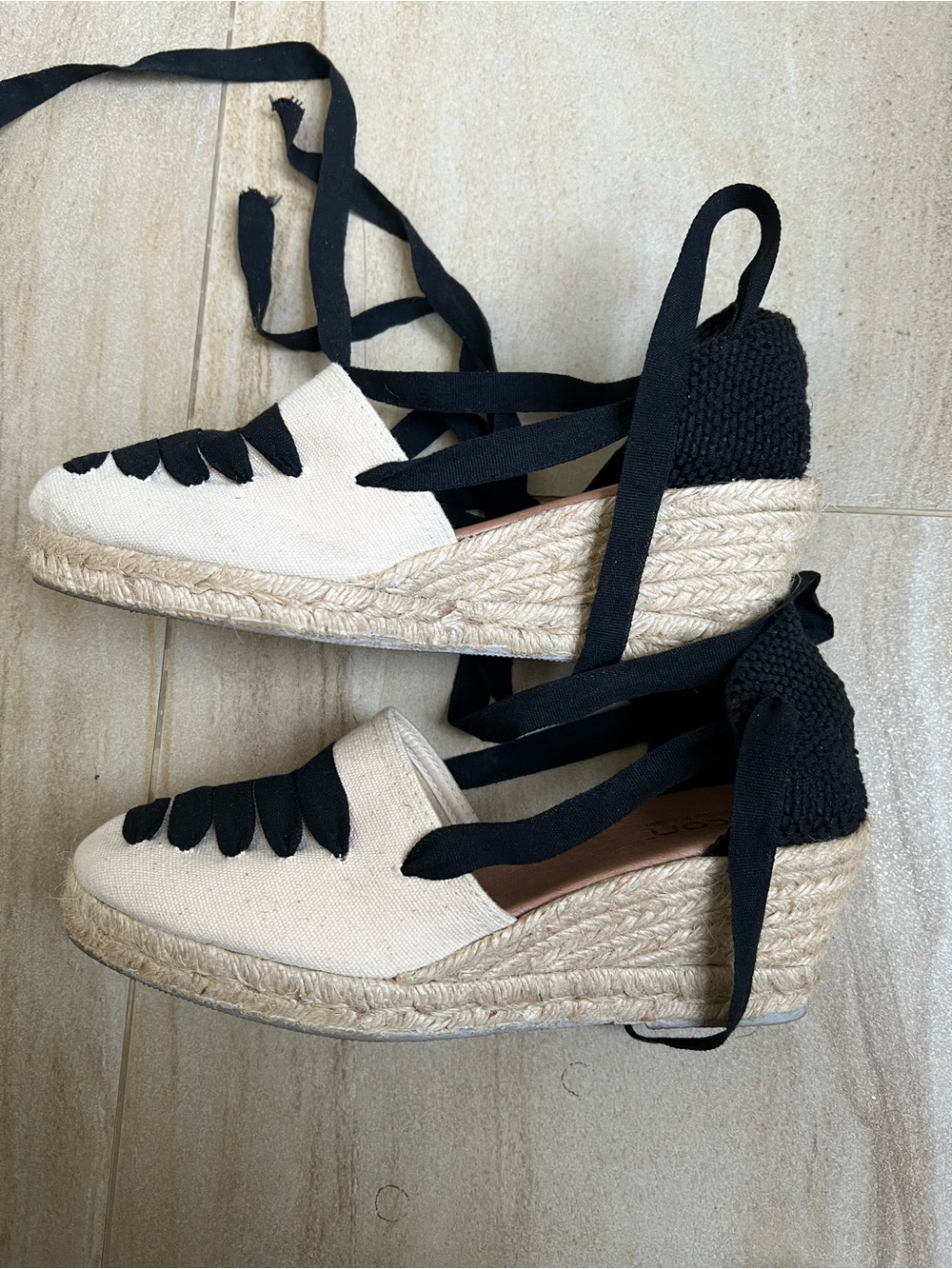 Cream Espadrille with Black Ribbon Laces - Picture 3 of 4